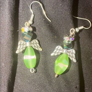 Chic Silver and Green Winged Earrings